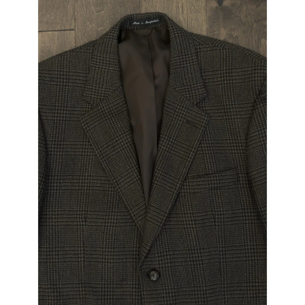 Savile Row Men's Size 40S Brown Glen Plaid Pure Wool Blazer Suit Jacket 2-Button
